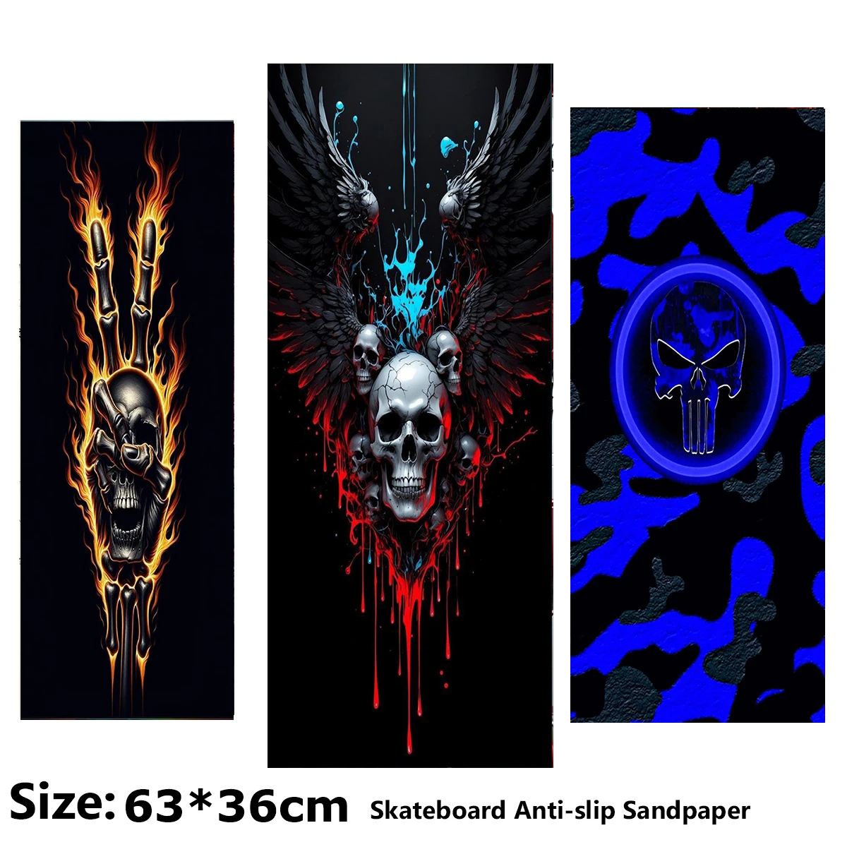 

Cool Skull Blue Charm Pattern Electric Scooter Anti-slip Sticker Sandpaper Skateboard Grip Tape Sheet 63*36cm