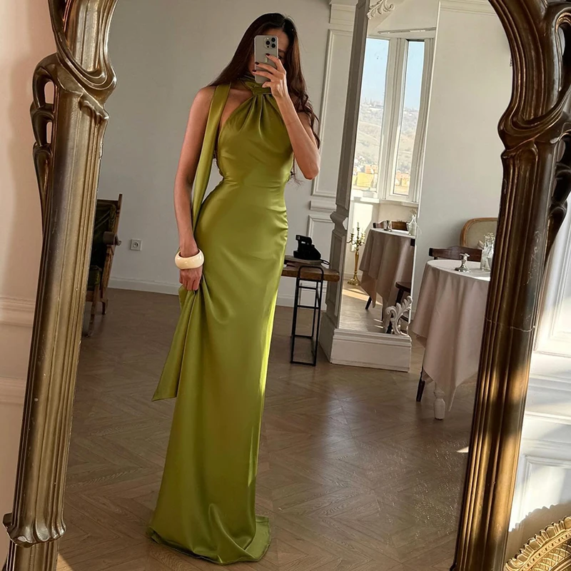 Thinyfull Sexy Mermaid Prom Evening Dresses Halter Neck Backless Floor Length Party Dress Formal Cocktail Prom Gowns Customized