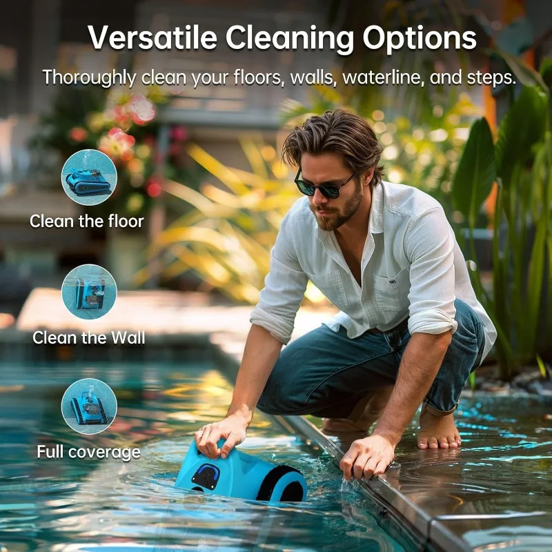 Cordless Pool Vacuum Above Ground Pool:NexTrend Automatic Robotic Pool Cleaner Wall Floor Waterline Cleaning 180W Power Suction