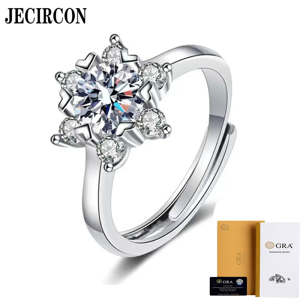 

JECIRCON 1ct Moissanite S925 Sterling Silver Ring for Women 6-Pointed Star Snowflake Jewelry Niche Design Valentine's Day Gift