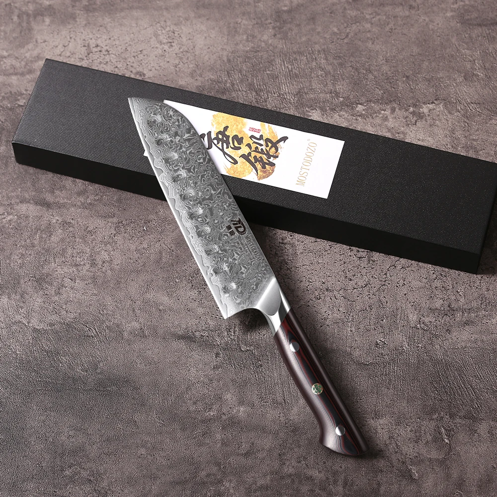 

MOSTODOZO Japanese Santoku Knife 7"67 Layers Damascus Steel Slicing Knife Black G10 Handle Pro Vegetable and Meat Cutting Knife