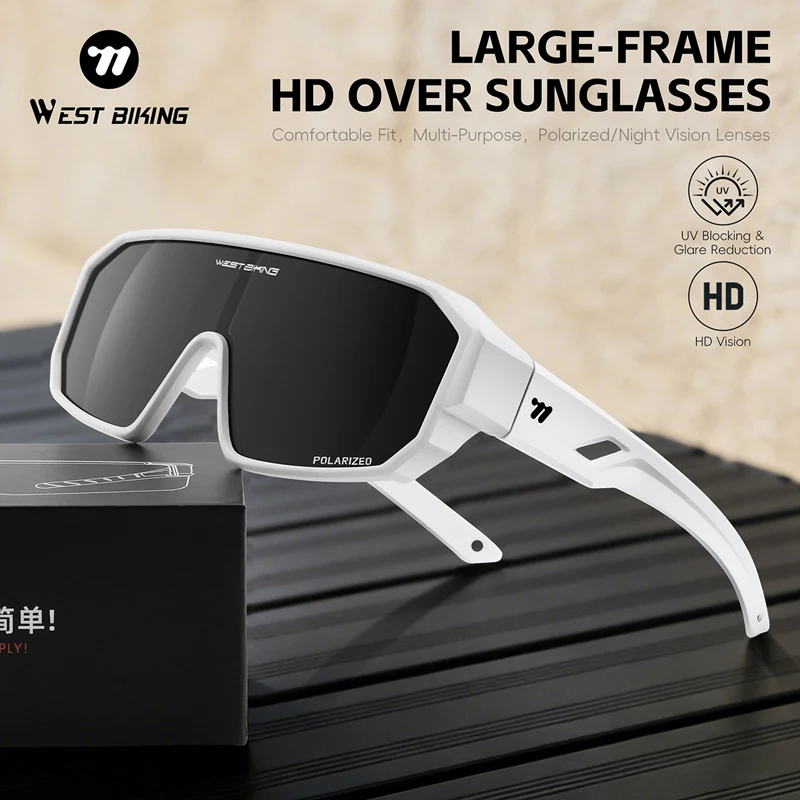 WEST BIKING Large-Frame HD Polarized Sunglasses Night Vision Lenses Myopia Fit Fishing Camping Cycling Goggles High Definition