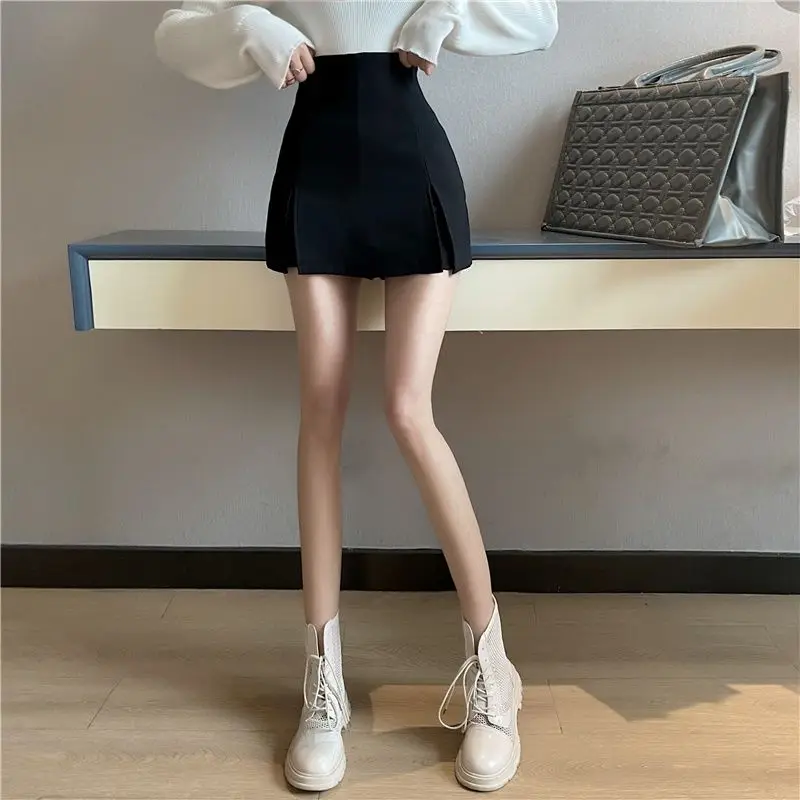 Faldas cortas con abertura lateral para mujer, diseño de S-4XL negro, Sexy, cintura alta, ajustada, dulce JK Ulzzang, con cremallera en la cadera, estética elegante para oficina