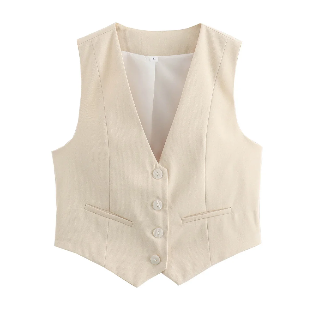 Women 2024 New Fashion Cropped  Vest Vintage V Neck Button-up Female Waistcoat Chic Tops