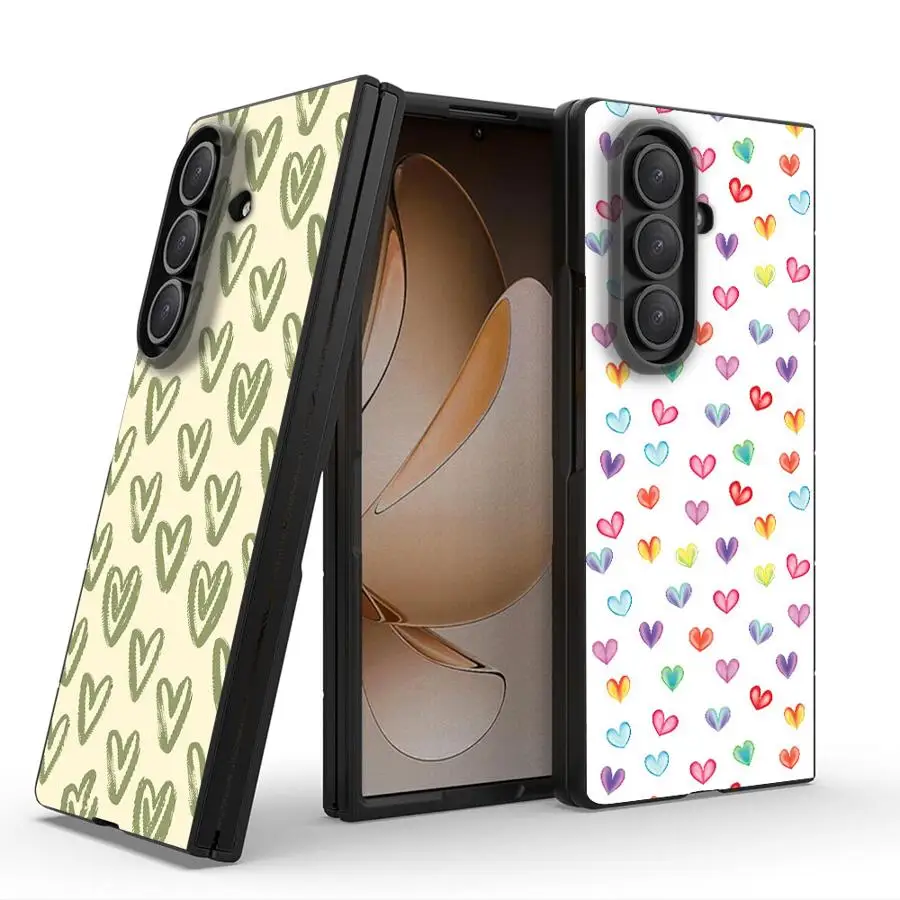 Green Lovely Heart Case for Samsung Galaxy Z Fold 8 Ultra ZFold4 ZFold5 ZFold7 ZFold6 Z Fold 7 6 3 Z Fold8Ultra Phone Shell