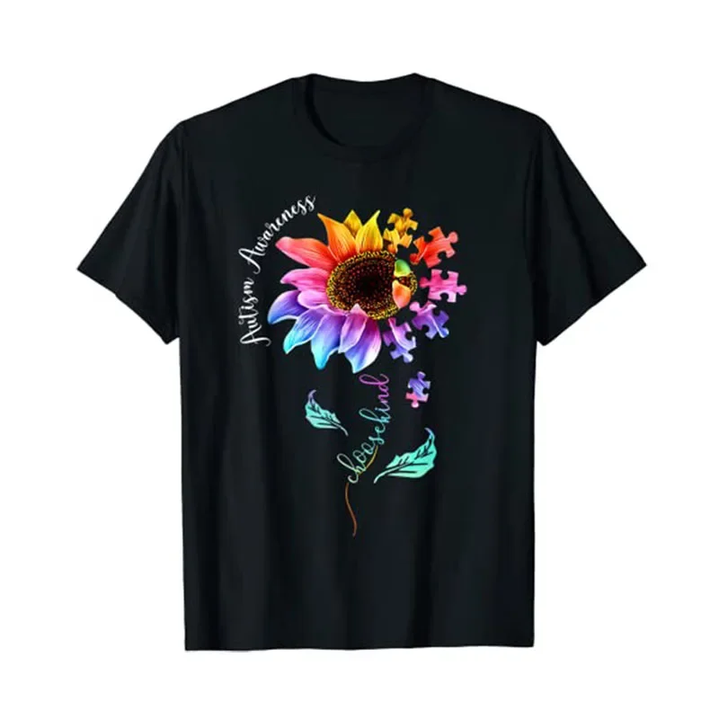 

Autism Awareness Acceptance Women Mom Teacher Choose Kind T-Shirt Colorful Daisy Print Graphic Tee Tops Mother's Day Gifts