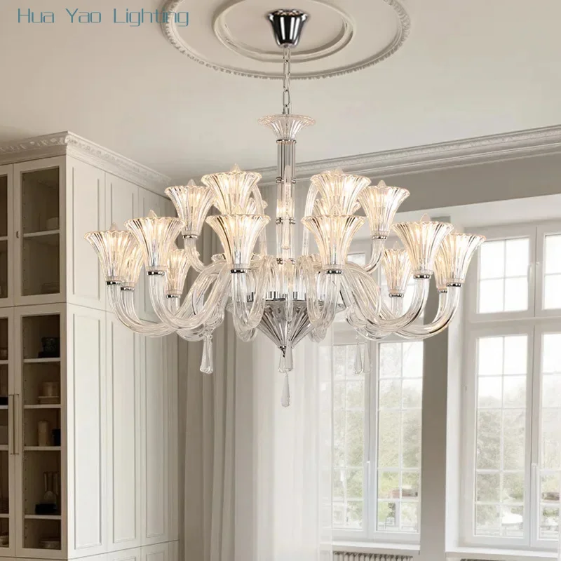 

French living room, European crystal chandelier, luxury dining room lamp, villa chandelier