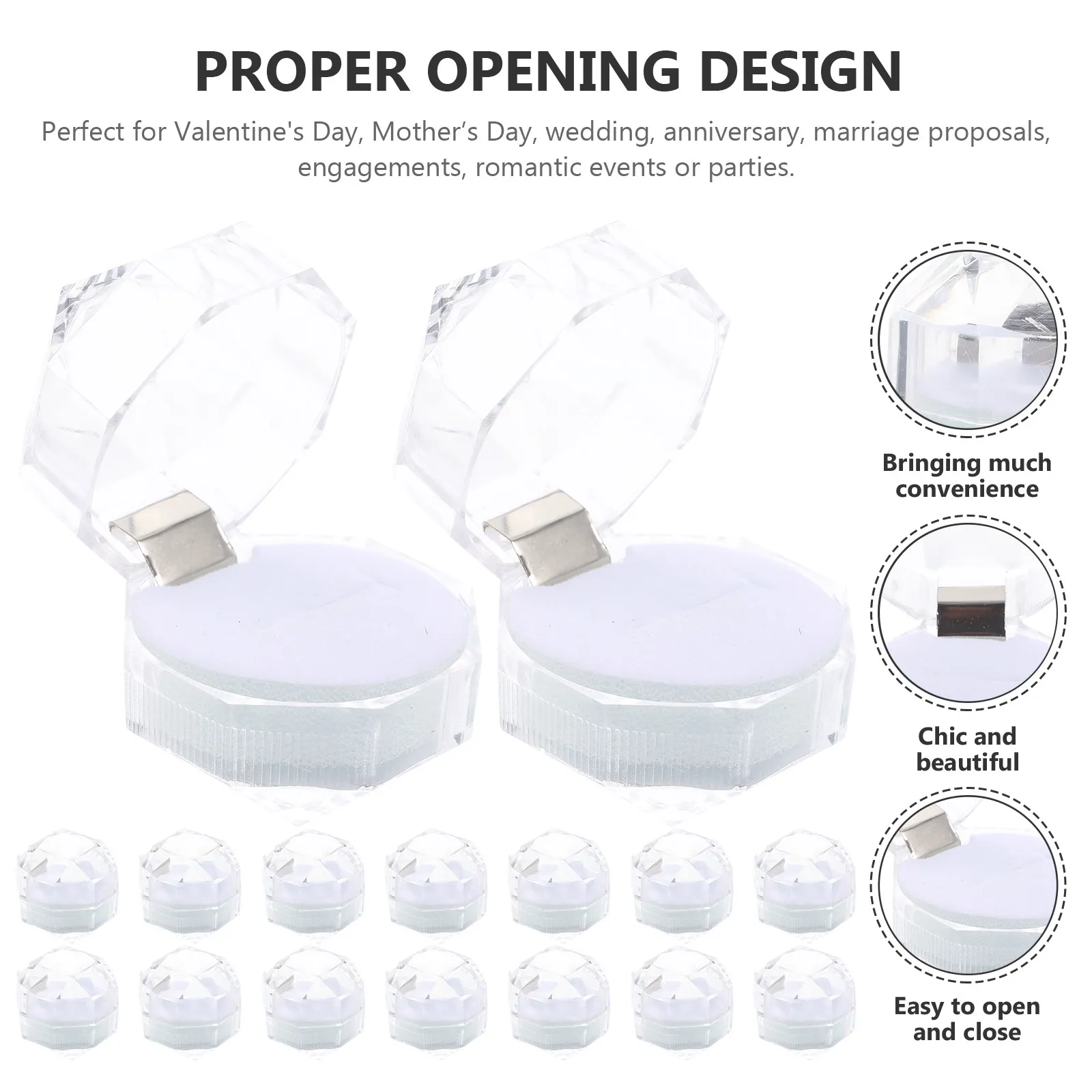 20Pcs Transparent Ring Boxes Stylish Ring Organizer Case Suitable for Wedding Proposal Engagement Jewelry Storage