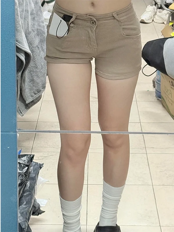 

American Style Spicy Girl Khaki Denim Shorts High Waist Retro Slim Fit Versatile Summer New Design Jeans High Waist Shorts