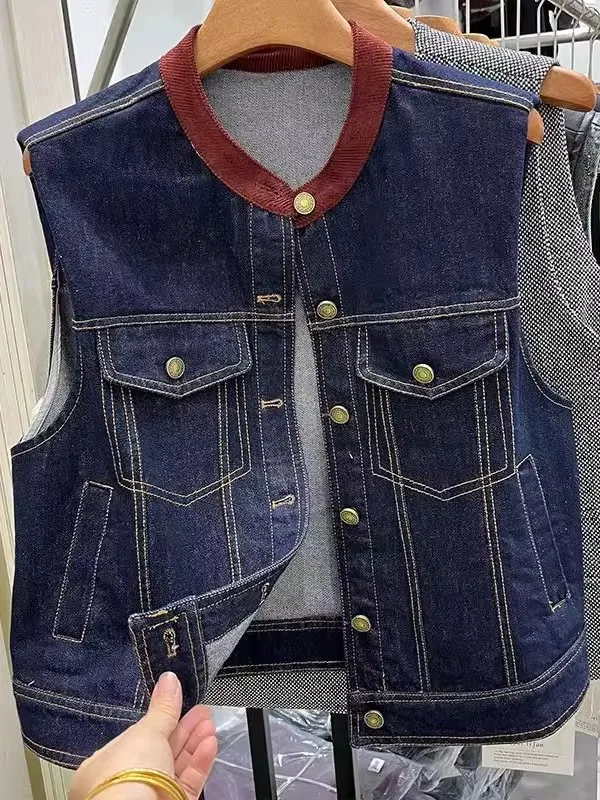 

ort женский джинсовый жилет весна осень новый лоскутный цвет блузка Ne Jaet топ на пуговицах обычный тонкий