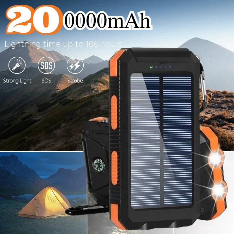 200000mAh Solar Power Bank Fast Charging Portable Charger Outdoor Camping External Battery for IPhone Samsun Xiaomi Powerbank