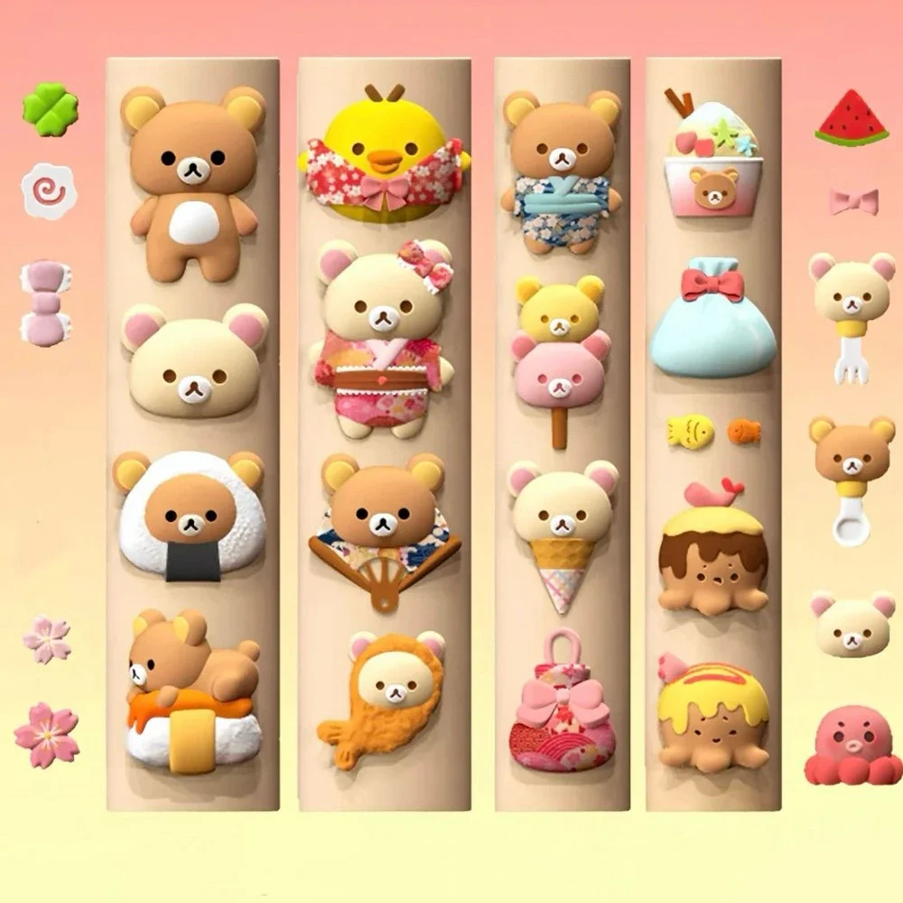 

1Pc Cartoon Rilakkuma Food Silicone Nail Art Carving Mold Rice Ball Sushi Ice Cream Octopus Fork Spoon Kimono Bowknot Nails Mold