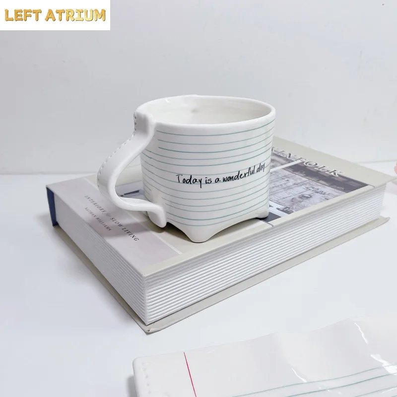 ins irregular retro ceramic plate hand pinch English drinking water high value milk cereal breakfast creative water cup