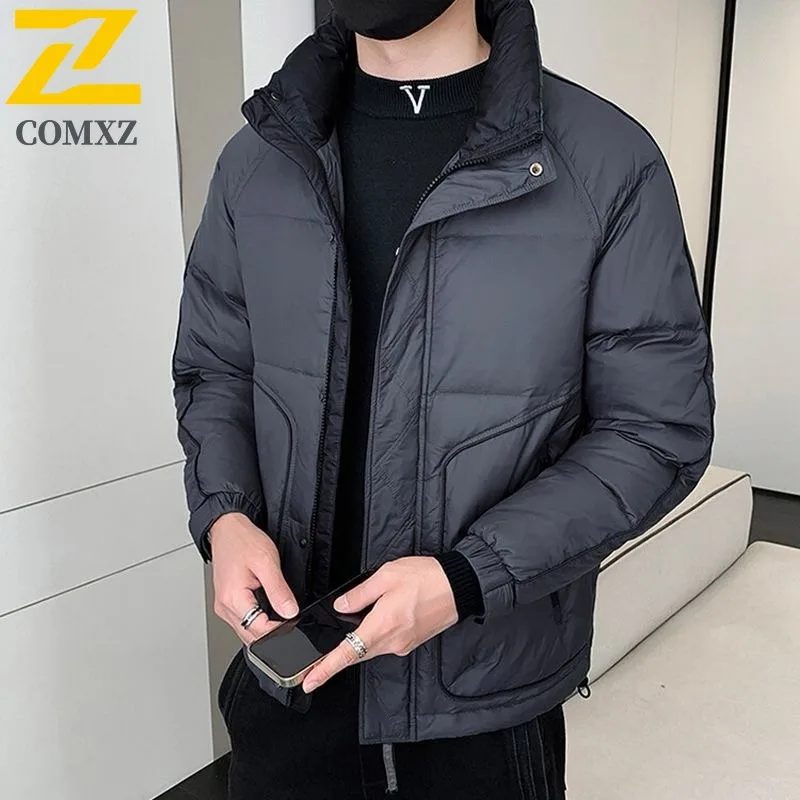 COMXZ الشتاء سترة وسيم سميكة بلون الوقوف طوق دافئ الثلجي وسادة مبطنة الشارع فضفاض أسفل سترة ملابس للرجال