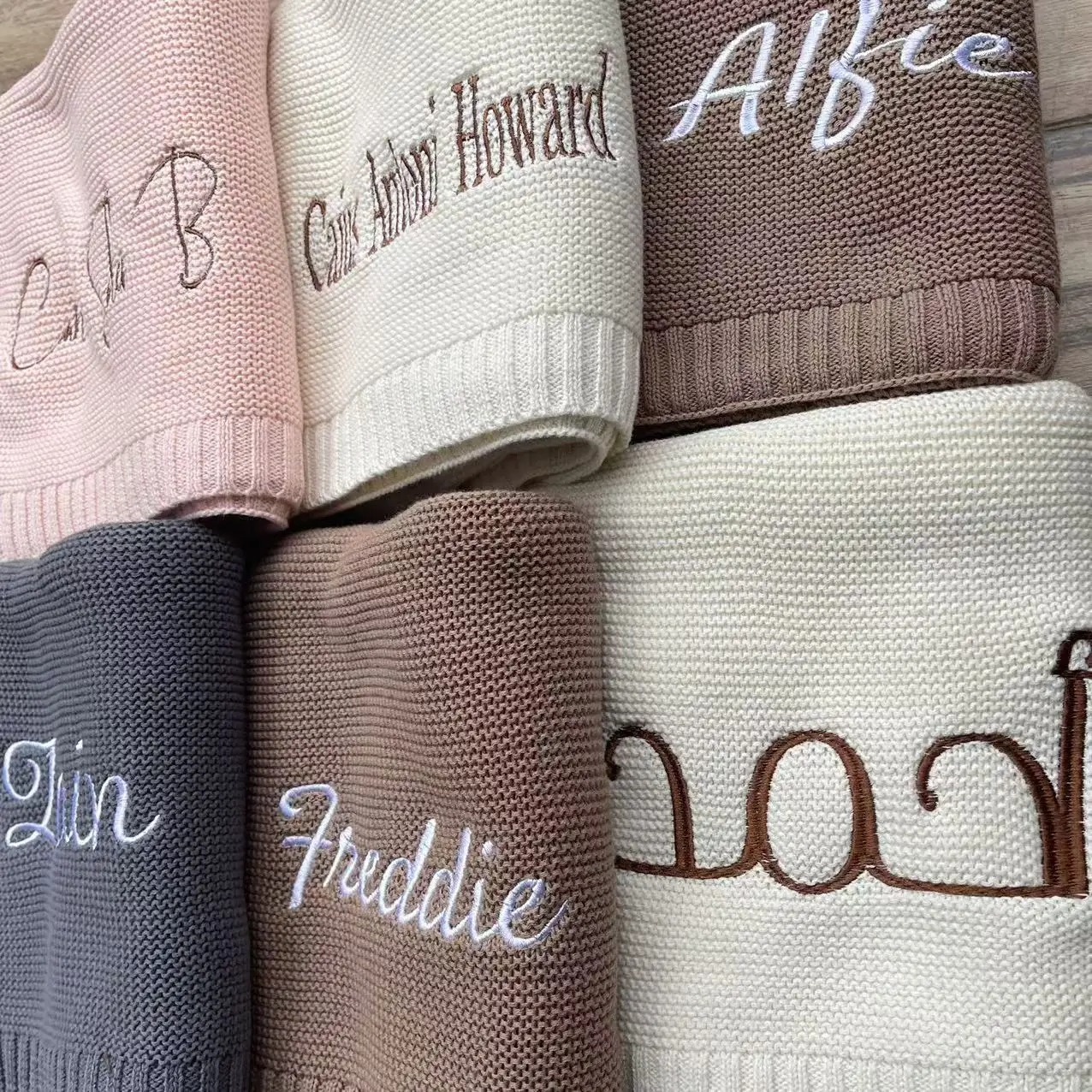 Embroidered Name Stroller Blanket, Personalized Soft Breathable Cotton Knitted Blanket, Newborn Baby Gift, Baby Shower