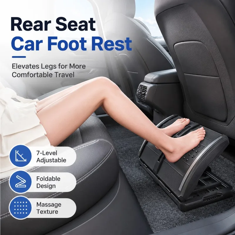 

Foldable Car Foot Rest, 7-Level Adjustable Rear Seat Footstool, Portable Leg Support Pedal for Travel, Home Office