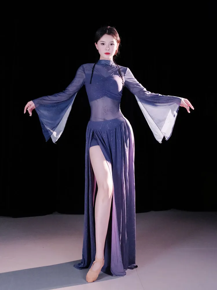 Traje de dança do ventre adulto feminino personalizado estilo chinês conjunto de dança oriental manga comprida terno de prática roupa de desempenho de grupo