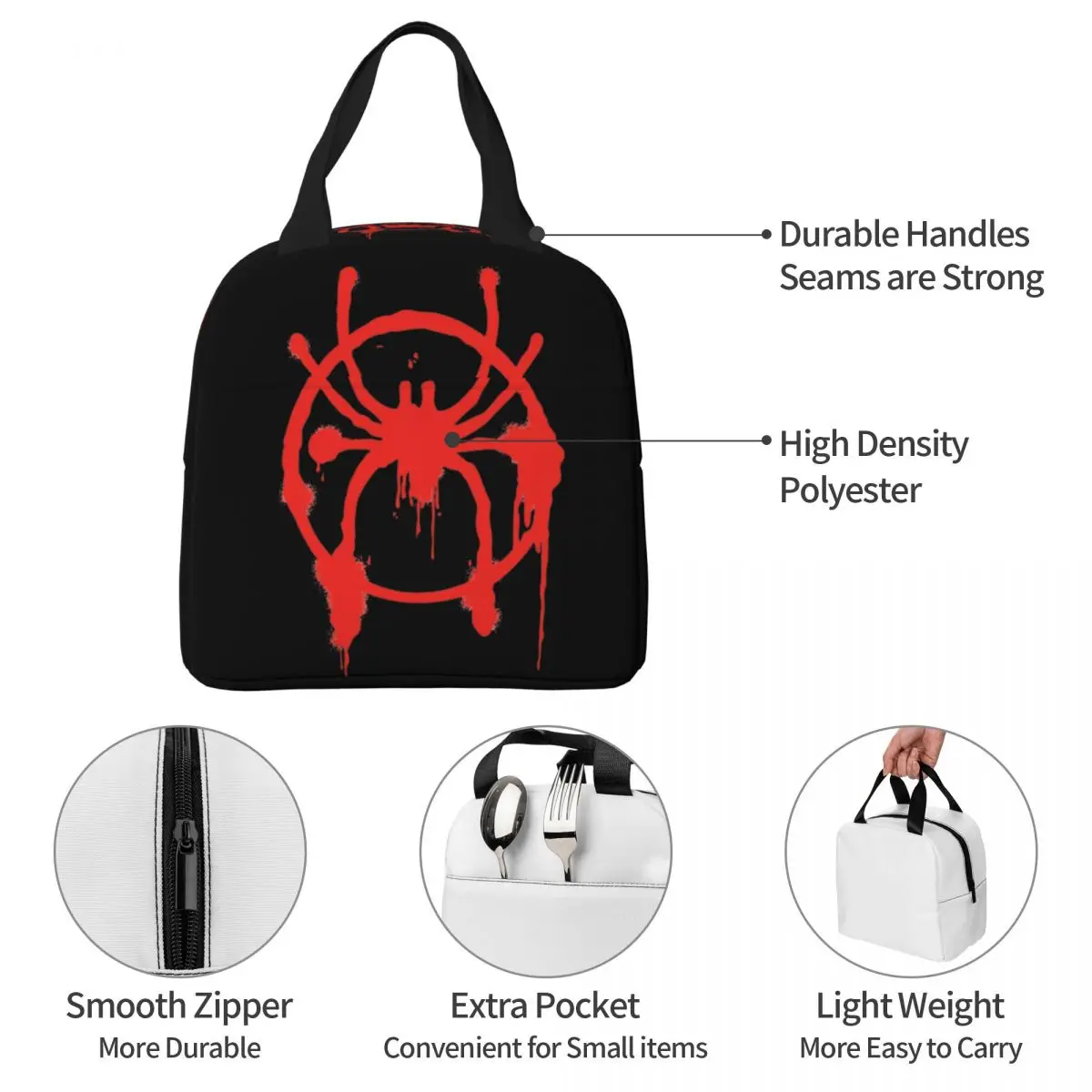 Spider Logo Spider Web Insulated Lunch Bag Thermal Bag Meal Container Portable Tote Lunch Box Men Women Work Travel