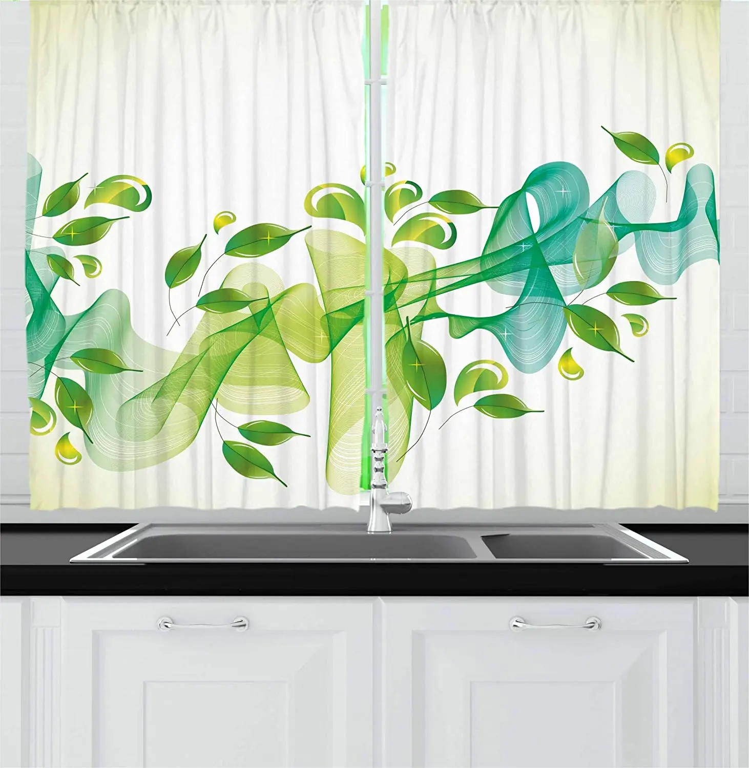 Blackout Curtain Floral Design and Water Touch Modern Art Kitchen Cafe Curtain