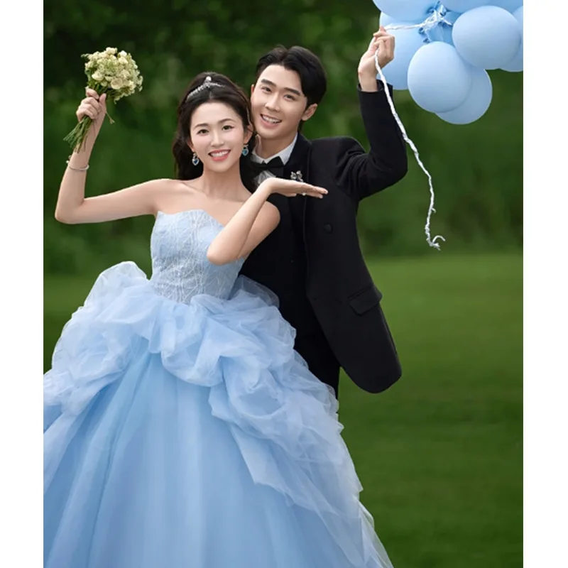 

Ele Blue Princ Вечернее платье для студенческого дня Художественный экзамен Новогодняя конференция Легкое роскошное бальное платье с высокой талией