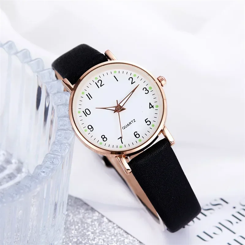 

Casual Ladies Watches Reloj Luminous Women Watch Round Arabic Digital Dial Leather Strap Quartz Wristwatches Relojes Para Mujer