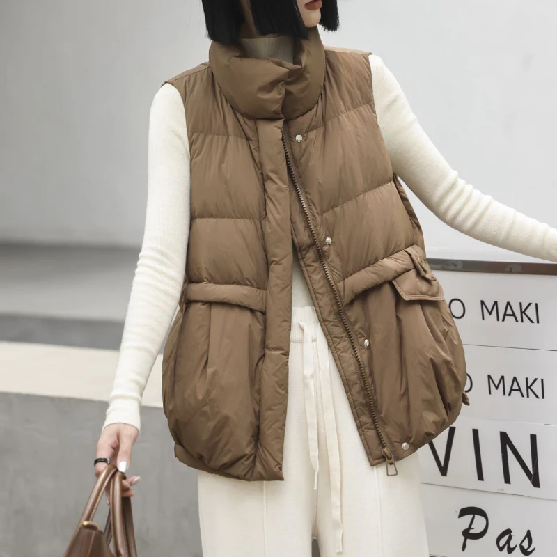 Winter Sleeveless Waistcoat Coat Women\'s Down Jacket Loose Stand-up Collar Warm Waistcoat 2024 New Temperament Leisure Parkas