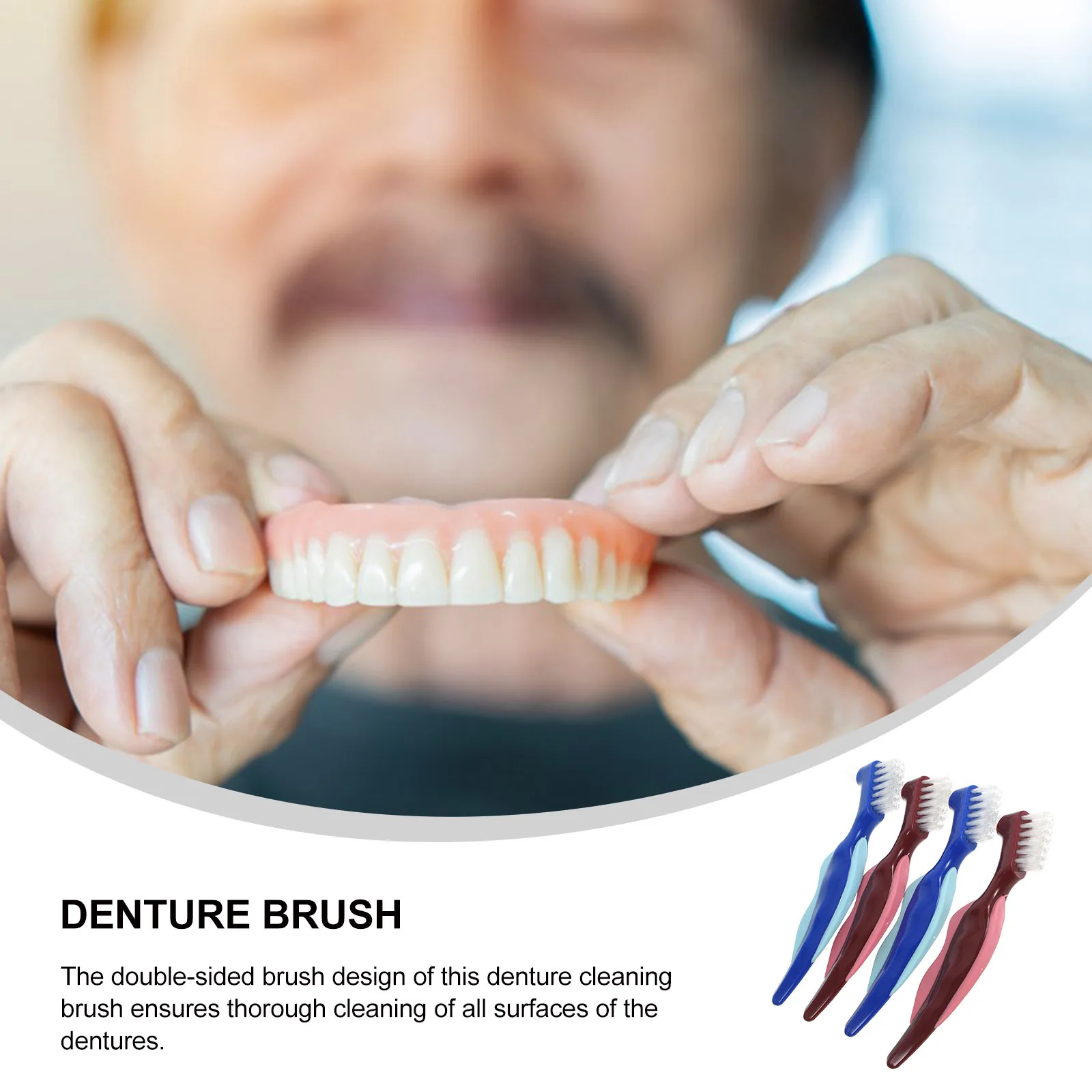 

4Pcs Portable Denture Brush Multi Functional Double Sided Design for False Teeth Cleaning Easy Carry Travel Dental Care Supply