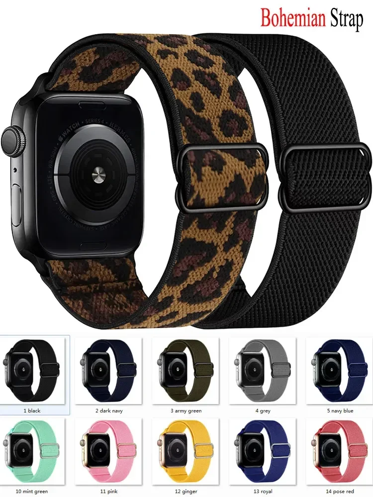 

Поп-богемный нейлоновый ремешок для Apple Watch Ultra Series 8/7 49 мм 41 мм 45 мм 38/42 Эластичный блестящий браслет IWatch 6 5 4 3 Se Band 44/