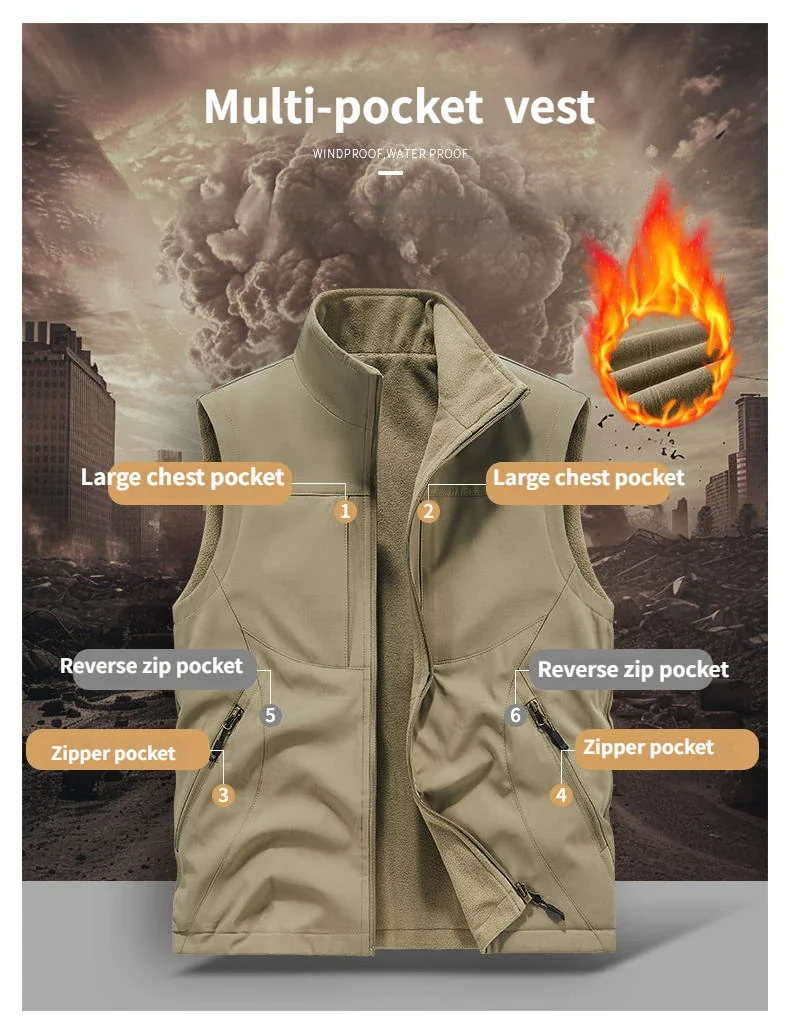 Autumn and winter outdoor warm vests men's vests work clothes waistcoats fleece  jackets double-sided wear for sport