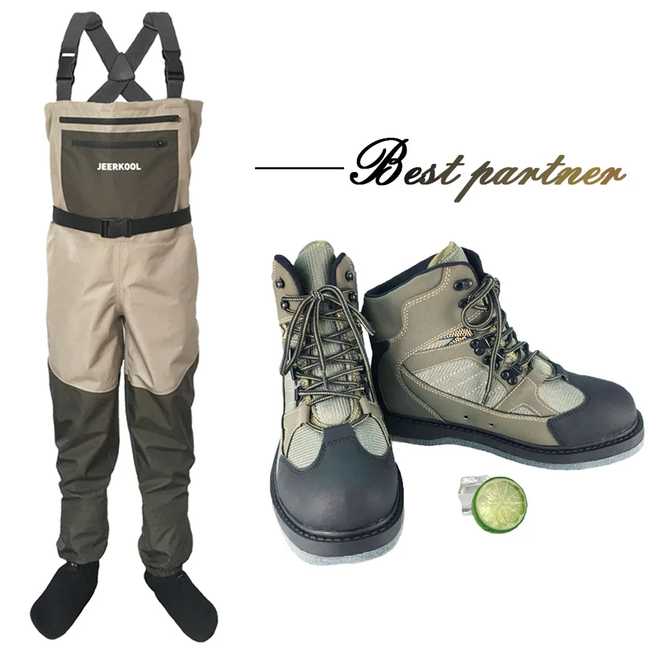 Fly Fishing Clothes with Waders Outdoor Hunting Wading Pants and Shoes Set Aqua Sneakers Overalls Felt Sole Fishing Boots