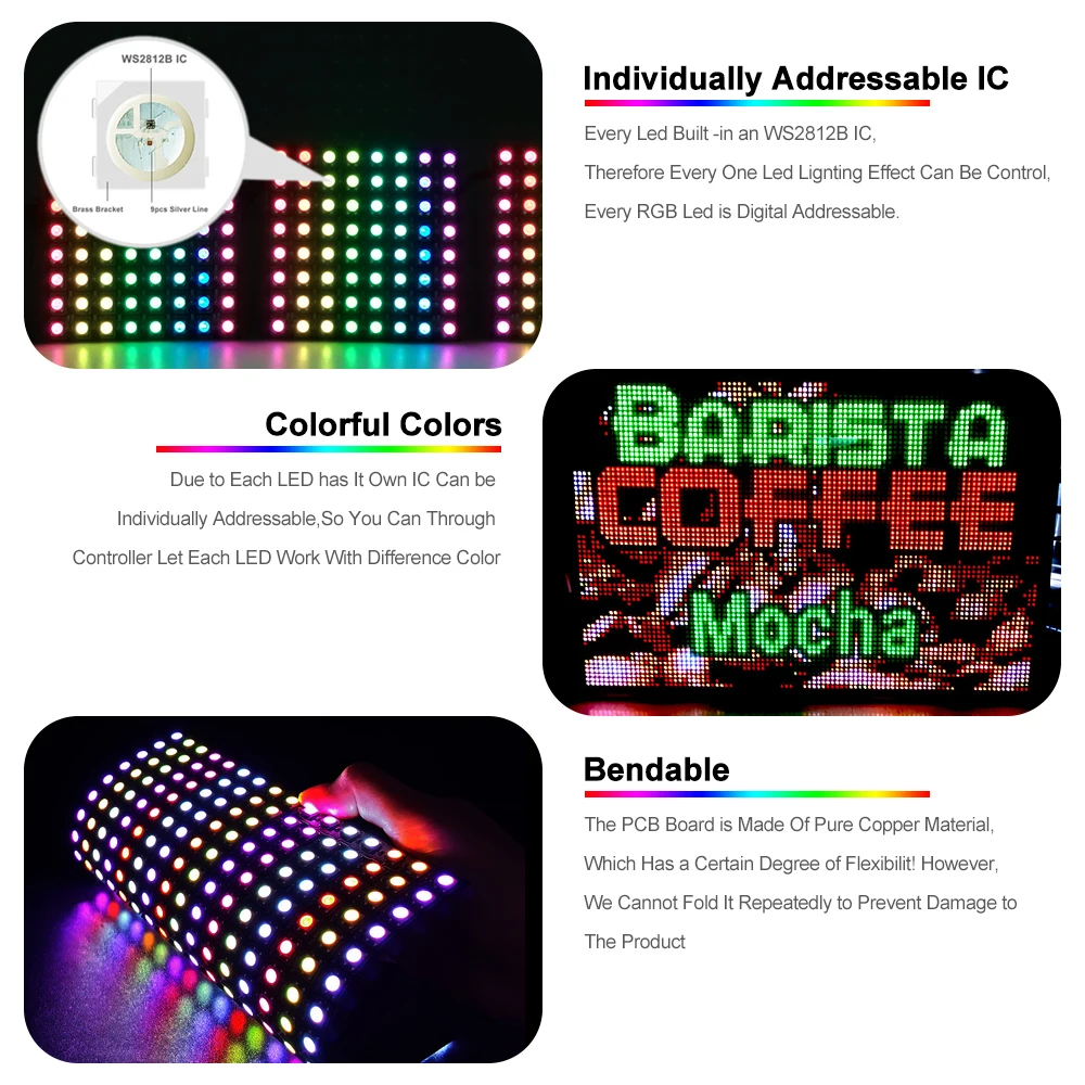 WS2812B RGB Led Digital Flexible Individually Addressable Panel Light 17Key Music Controller WS2812 Module Matrix Screen DC5V