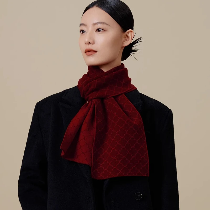 Wensli Otoño/Invierno nueva llegada bufanda de lana de oveja regalo de vacaciones chal cálido rojo calentador de cuello grueso