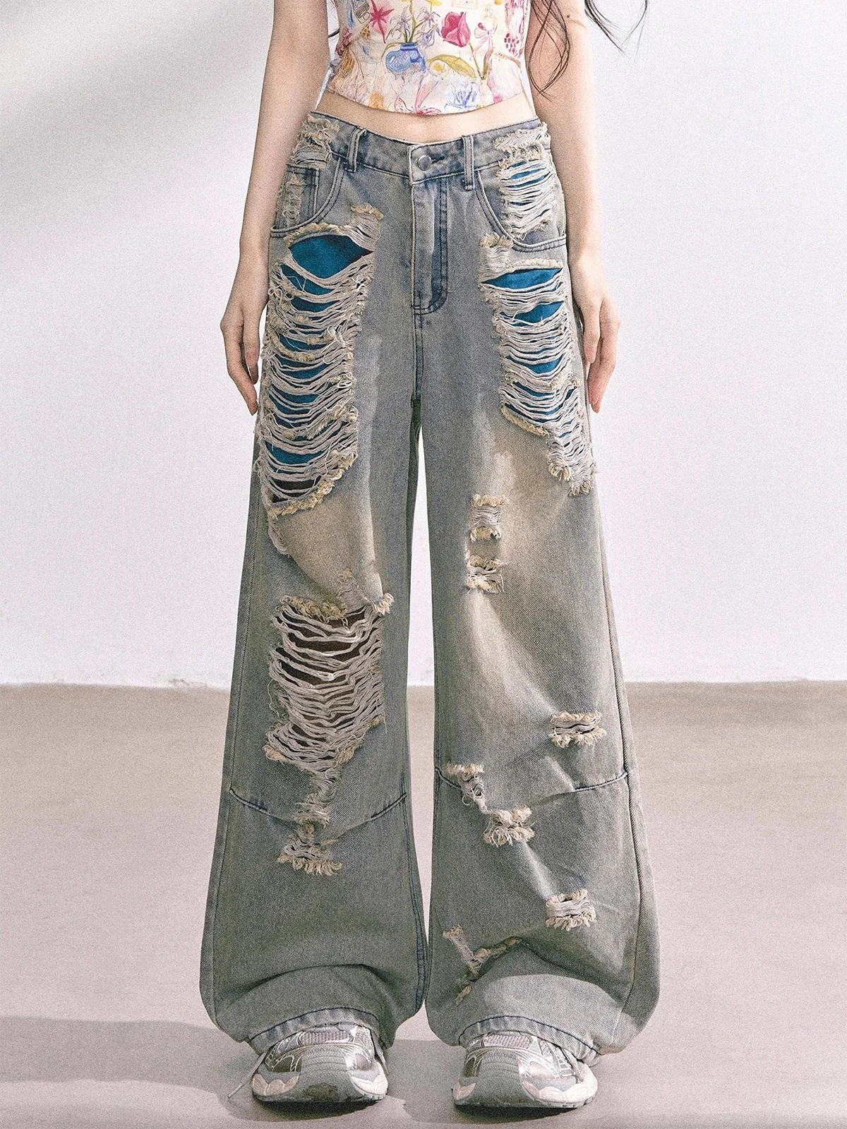 

Джинсы AOMALM с высокой талией и широкими штанинами, женские летние прямые джинсы в американском стиле, с дырками, для повседневной носки, свободного кроя