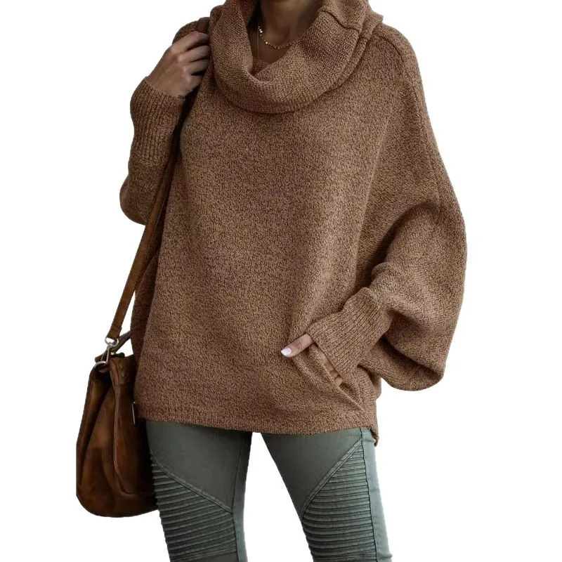 

Autumn Women Pullovers Knitted Sweaters Turtleneck Jumpers Lantern Sleeve Turtleneck Solid Sweater Casual Slight Strech New