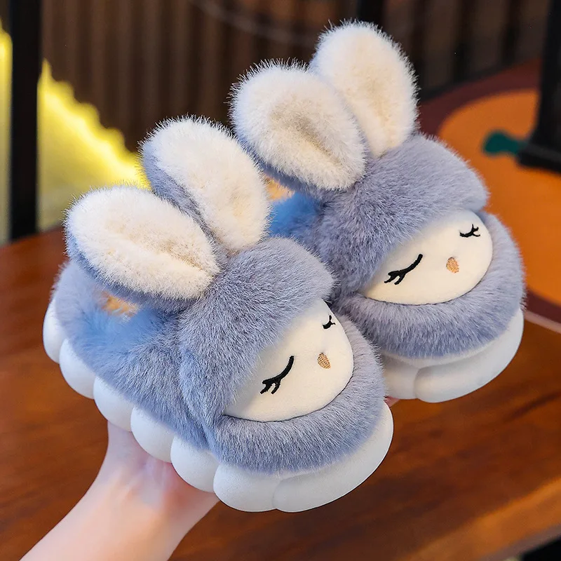 

Winter Parent Child Slippers Boys Girls Slides Toddlers House Slippers Cartoon Rabbit Fuzzy Shoes Soft Sole Casual Shoes