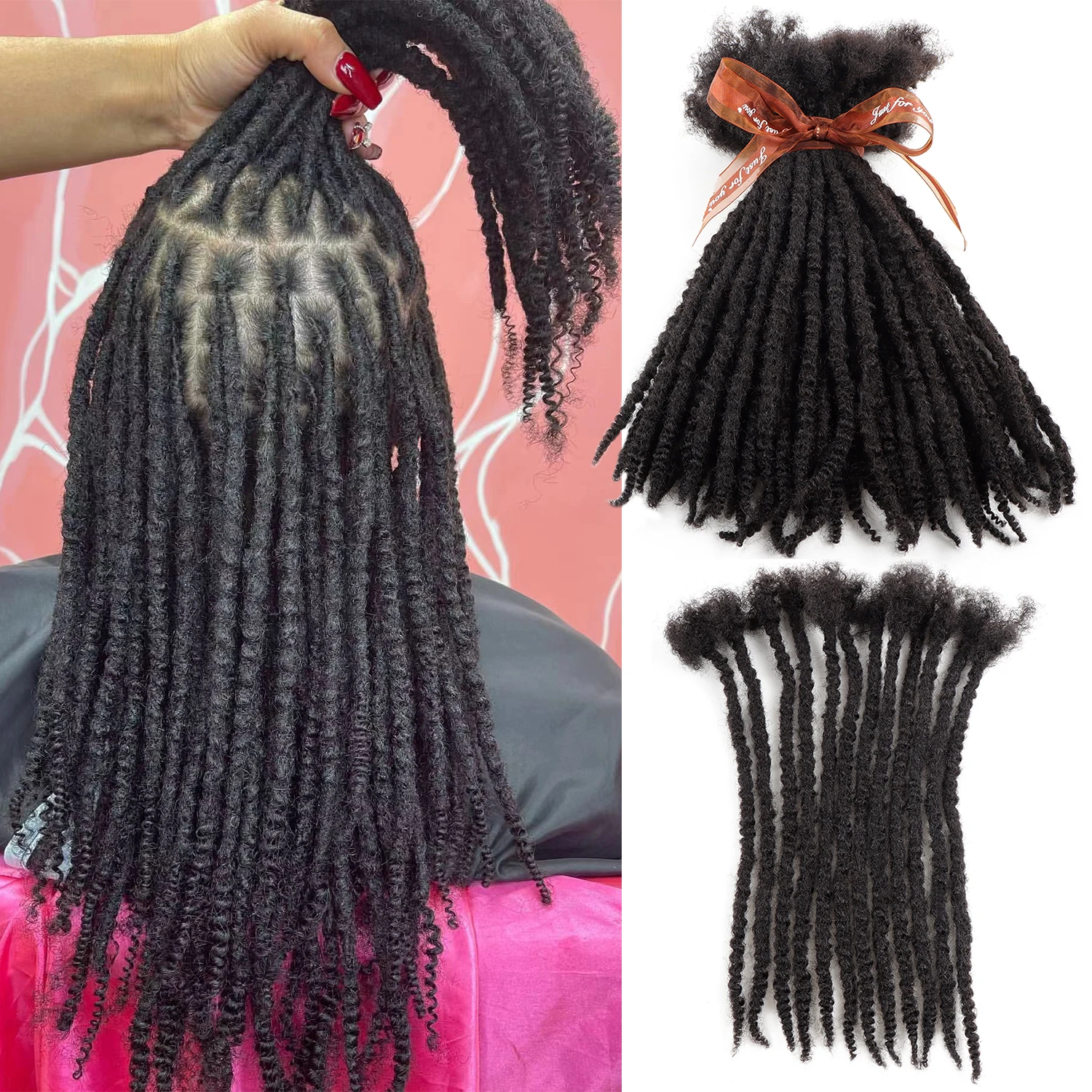 AHVAST 100% Human Hair Texture Locs Dreadlocks Extensions Textured Coiled Tips Locs