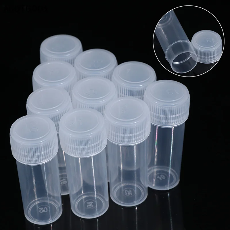 10Pcs 5ml Plastic Test Tubes with Screw Caps Sample Vials for Office School Chemistry Experiments Craft Powder Sample Containers