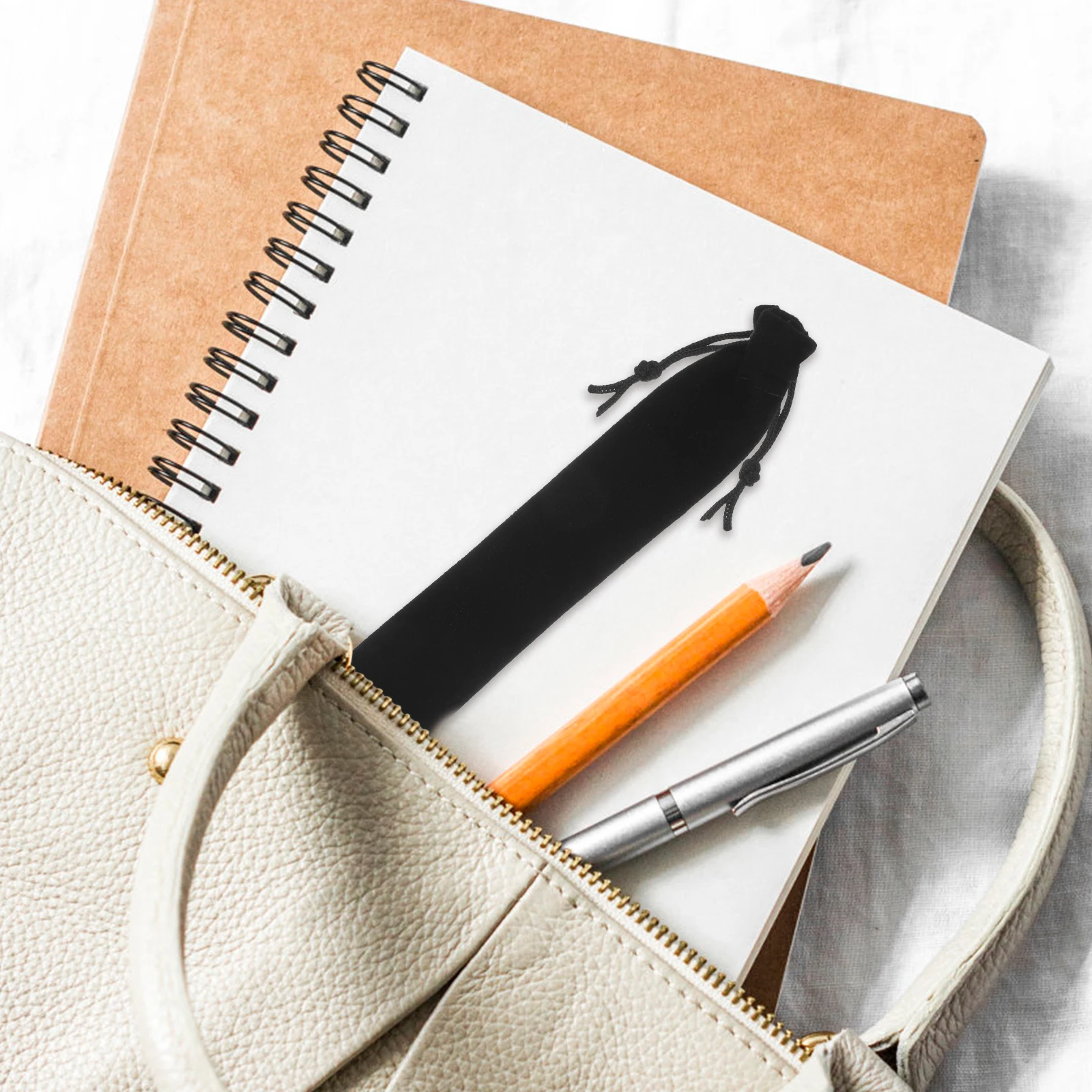 

25pcs Drawstring Bag Pen Pouch Sleeve Holder Pen Case Gift Pencil Bag Storage Bag School Office Supplies (Black)