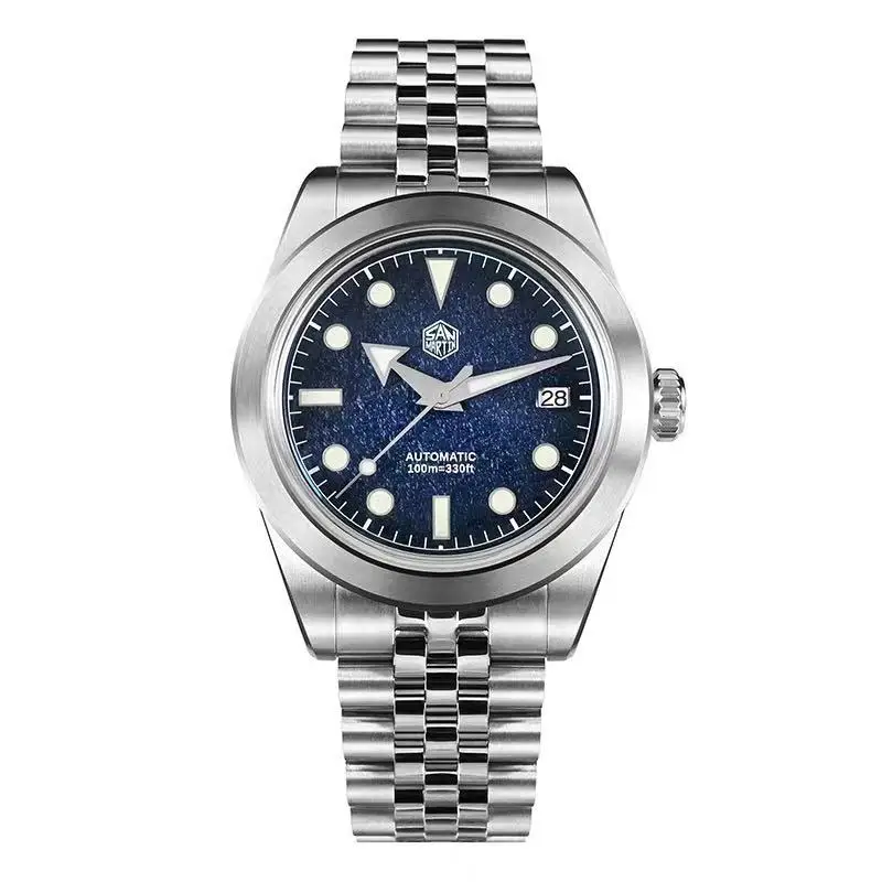 San Martin 39mm Men Sport Watch Sunray Enamel Dial NH35A Automatic Mechanical Sapphire Waterproof 100m BGW-X1 Luminous SN0053