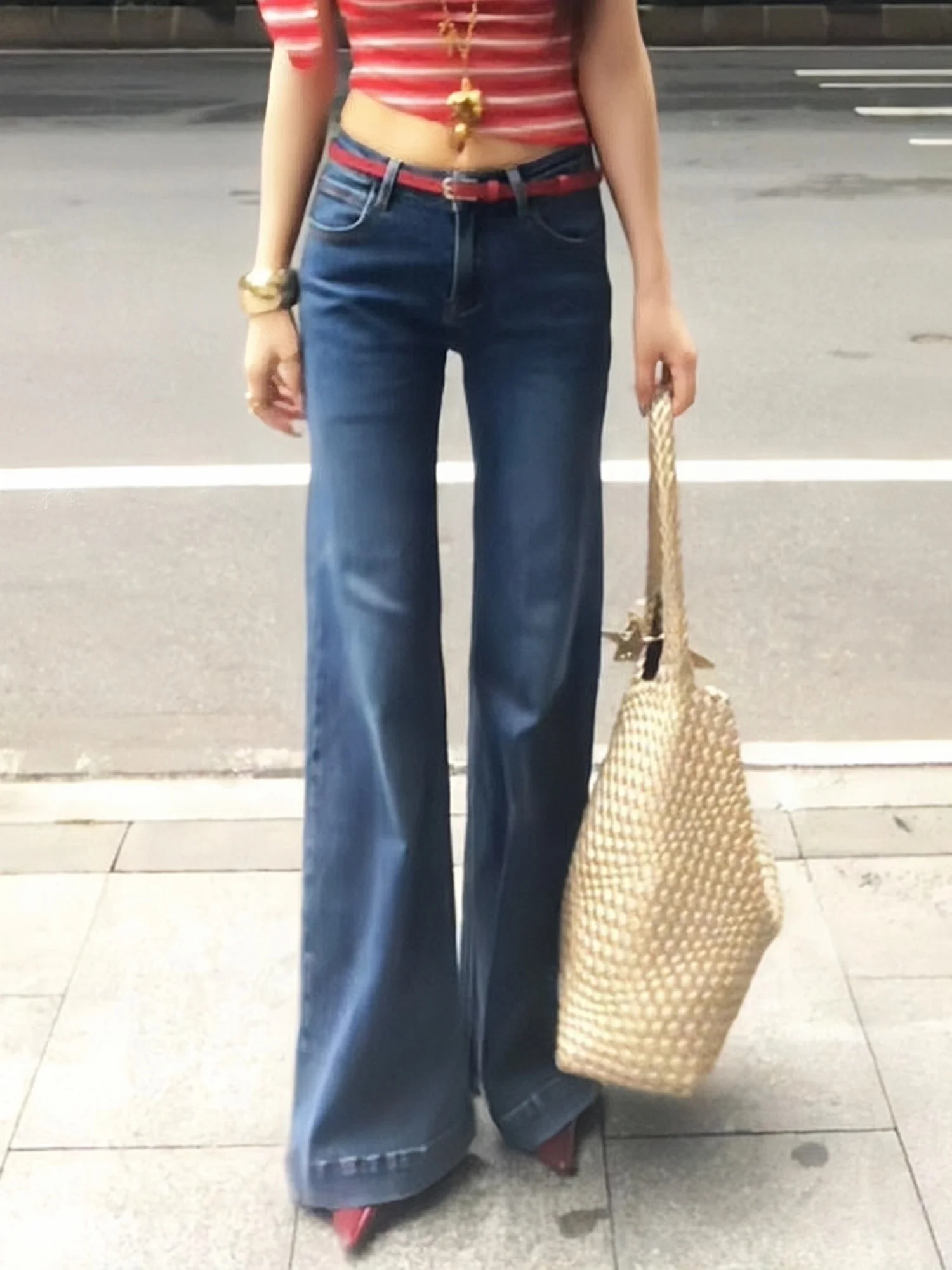 

Low Waist Bell Bottom Jeans Women's Y2K Millennium Spicy Girl Versatile Floor Length Pants American Retro Design Slimming