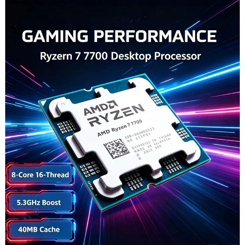 AMD R7 7700 Desktop CPU 8‑Core 16‑Thread Up to 5.3GHz 40MB Total Cache Socket AM5  For Rendering Multitasking Home Office PC