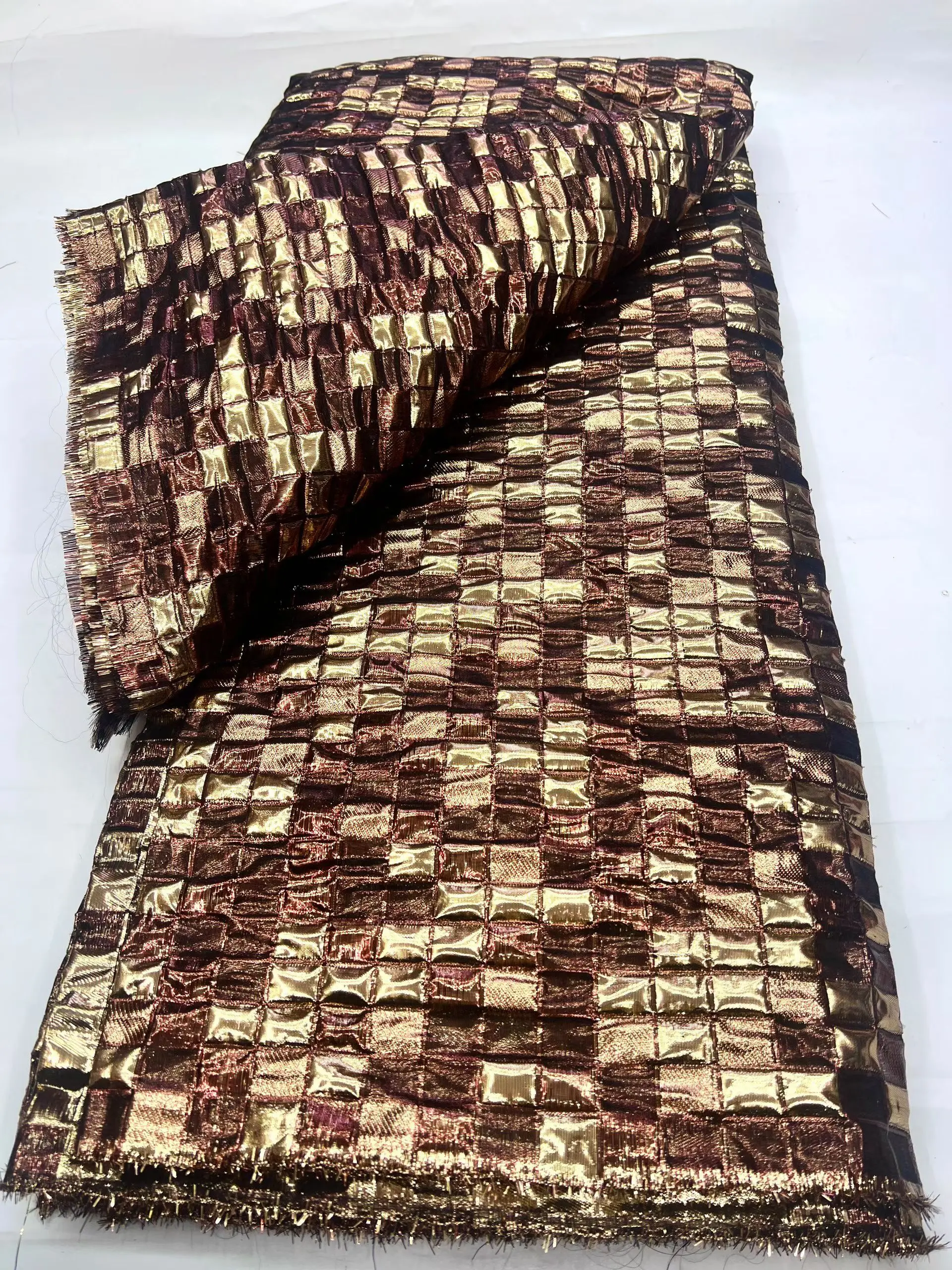 

New Arrival Brown Damask Brocade African Lace Fabric 2025 High Quality Jacquard French Lace Fabric For Women Dress Sew LHD25189