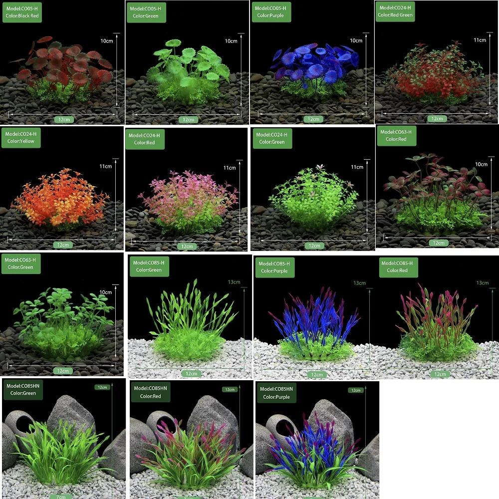 Plantas artificiales de plástico subacuáticas para acuario, pecera, arbusto falso acuático, malas hierbas verdes, decoración de simulación de visualización de hierba de agua