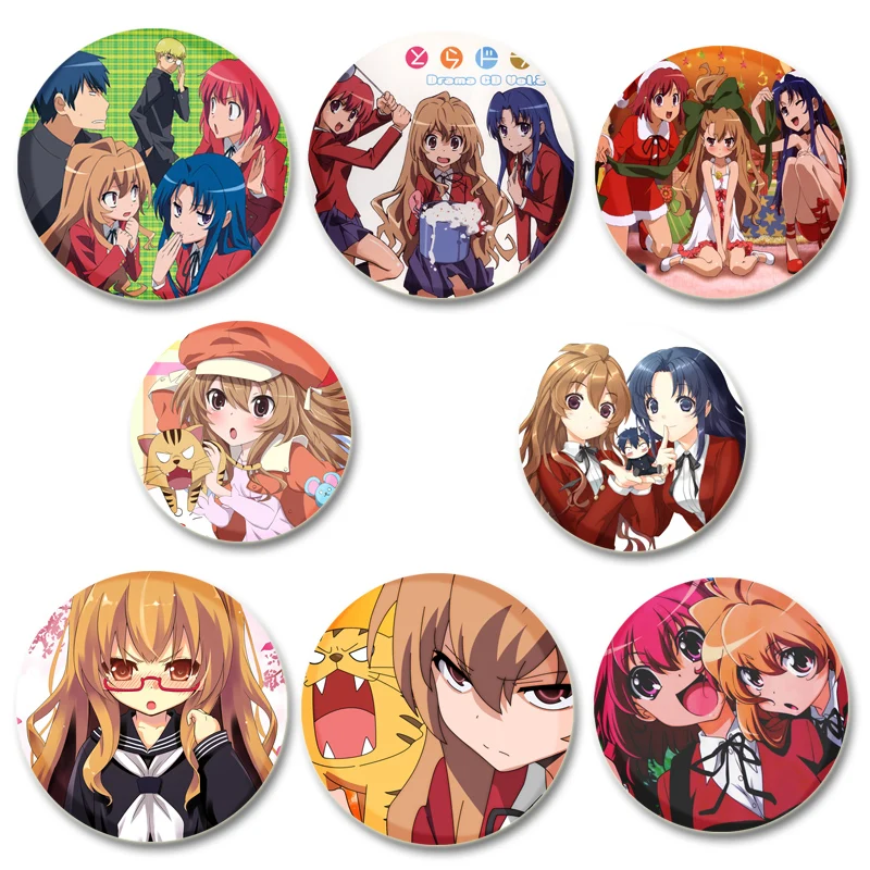 

32/44/58mm Anime Girl Handmade Brooches Toradora! TIGER×DRAGON! Lapel Pins Round Display Badges on Backpack Accessories Gift