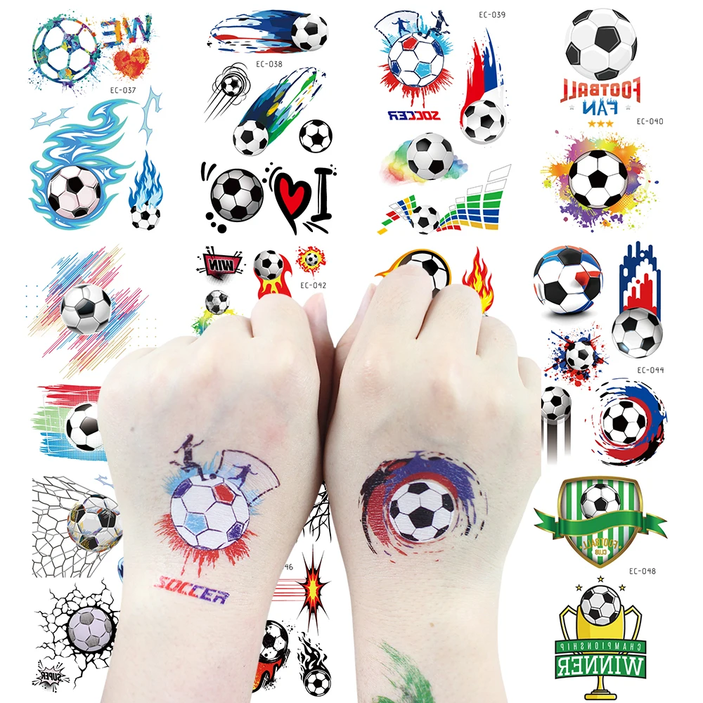 12PCS Cartoon Football Tattoo Stickers For Children, Colorful Soccer, Athletes Design Soccer Game Match Celebration Decorations