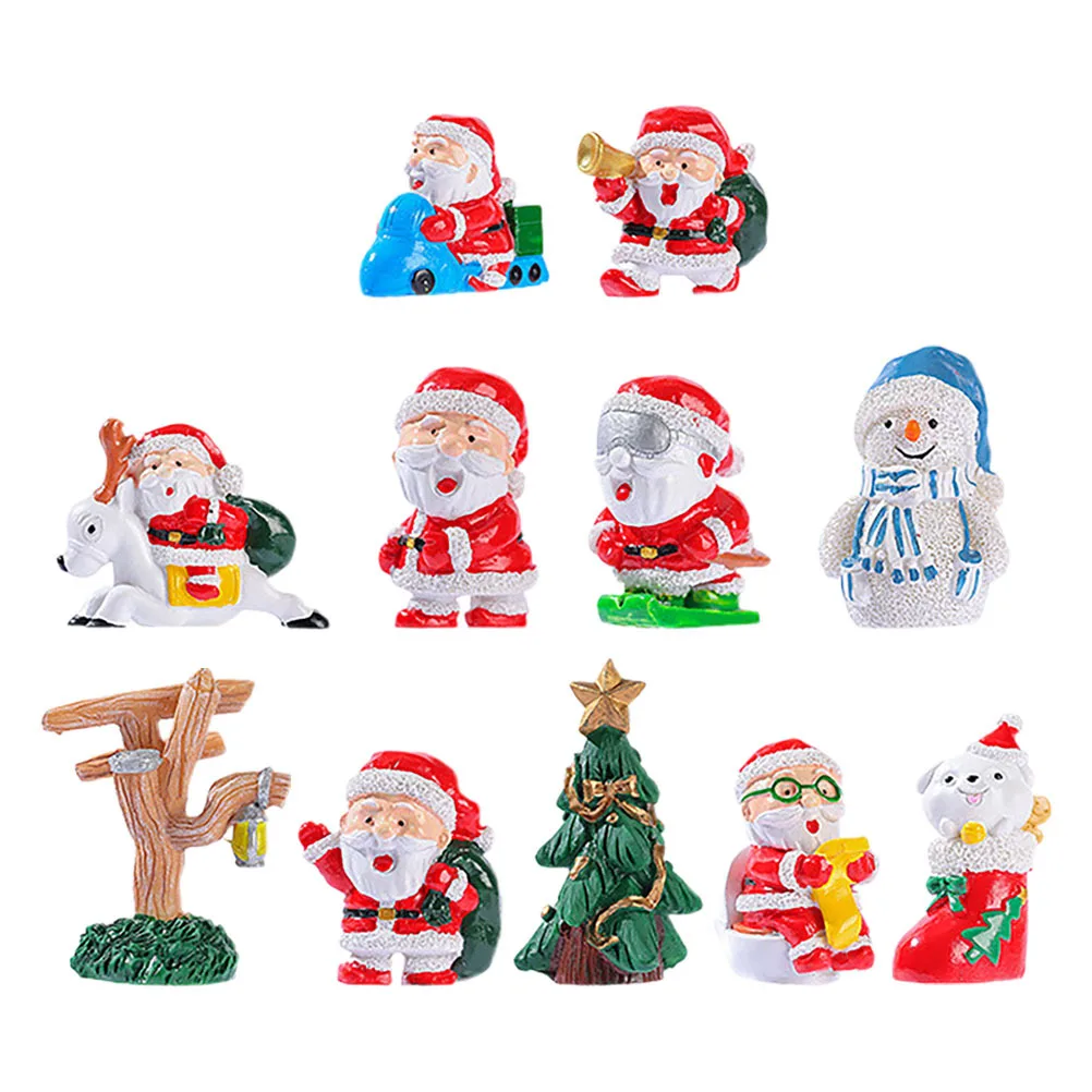 

11pcs Christmas Reindeer Decorations Mini Resin Figurines For Xmas Tree Ornament Set Santa Claus Snowman Fairy Garden Moss