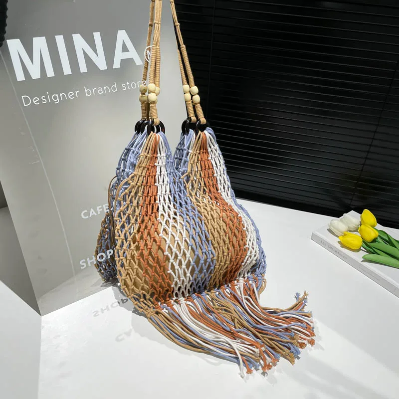 

Stylish Woven Sling Bag for Women, Summer Boho Tassel Crossbody Purse, Colorful Casual Shoulder Bag, Fashionable Girls Accessory