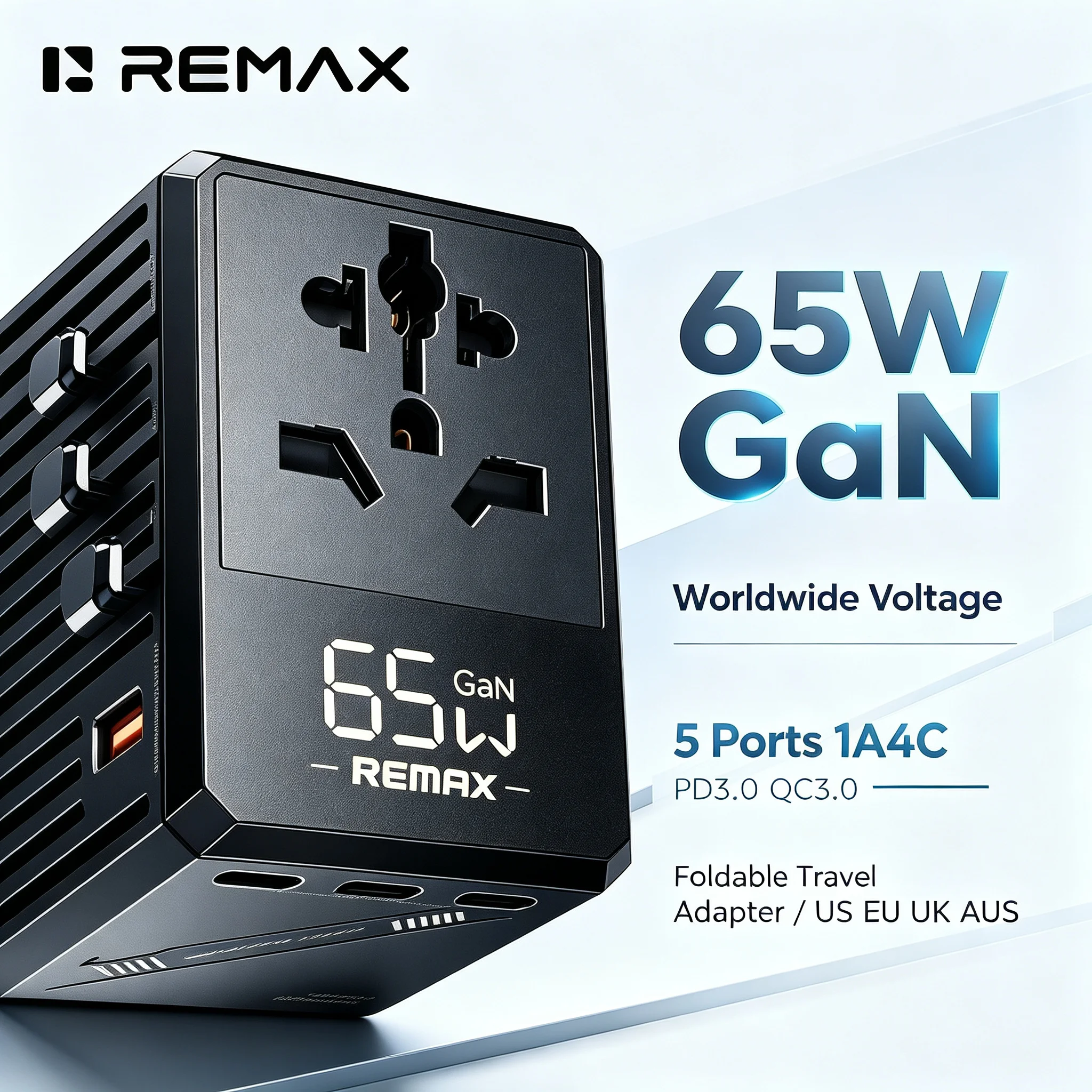 remax-65w-gan-multi-port-charger-5-ports-1a4c-container-design-foldable-travel-adapter-pd30-qc30-for-laptop-phone-us-eu-uk-aus