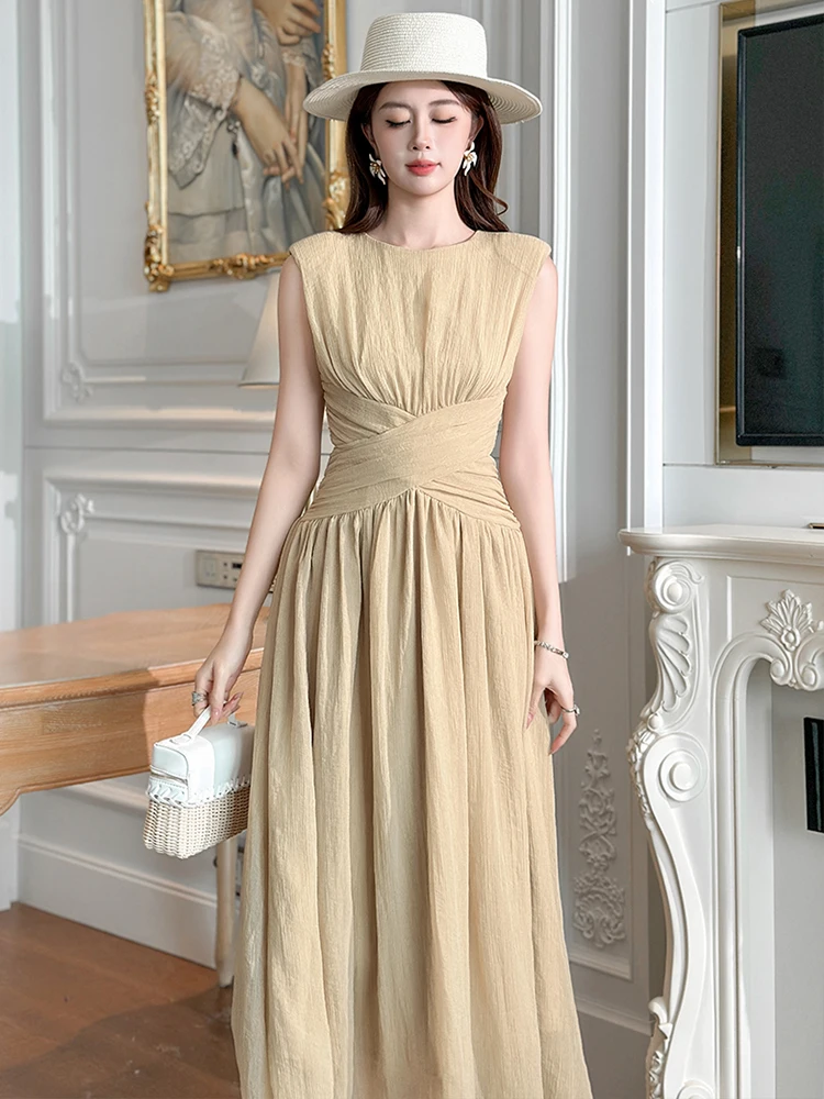 여성용 홀리데이 엘레강트 롱 드레스, 스위트 페어리코어 컷아웃 플리츠 스윙 로브, 여성 캐주얼 데일리 휴가 베스티도스 클럽 의류