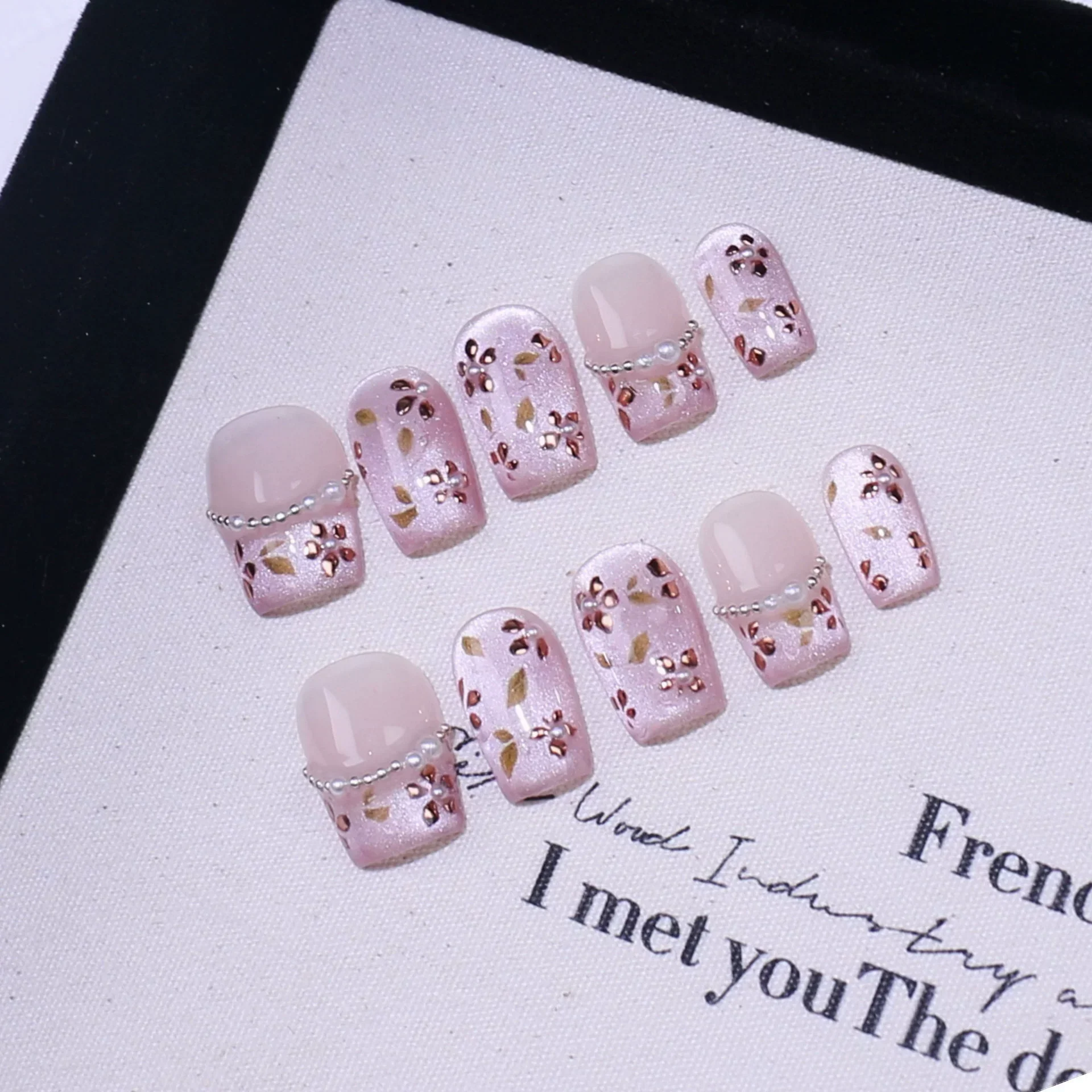 10 Uds. De uñas postizas hechas a mano con forma de ojo de gato, Color caramelo, con diseño de diamantes de imitación, uñas postizas de cobertura completa